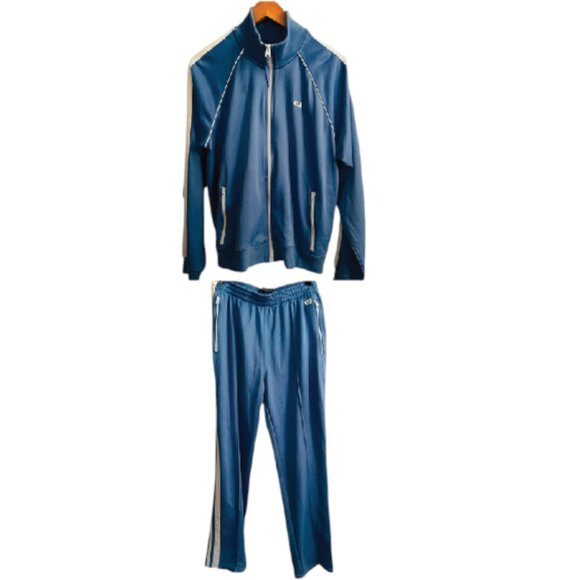 ABERCROMBIE & FITCH Blue 2 Piece Track Suit  w/white stripes Womens sz Large - Picture 1 of 15